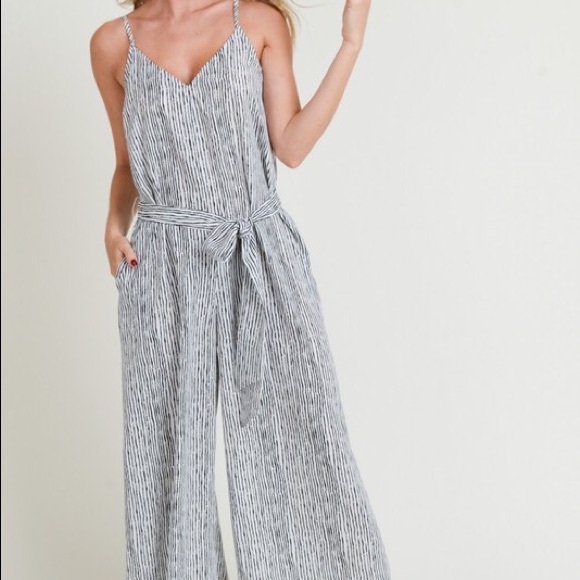 White and Black Striped Jumpsuit - Picture 7 of 8